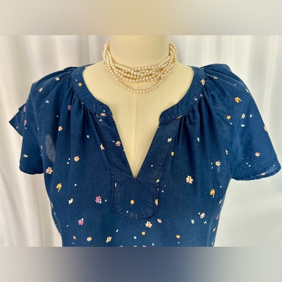 St. John's Bay Blue Ruffled V-Neck Blouse (747) - Picture 5 of 9